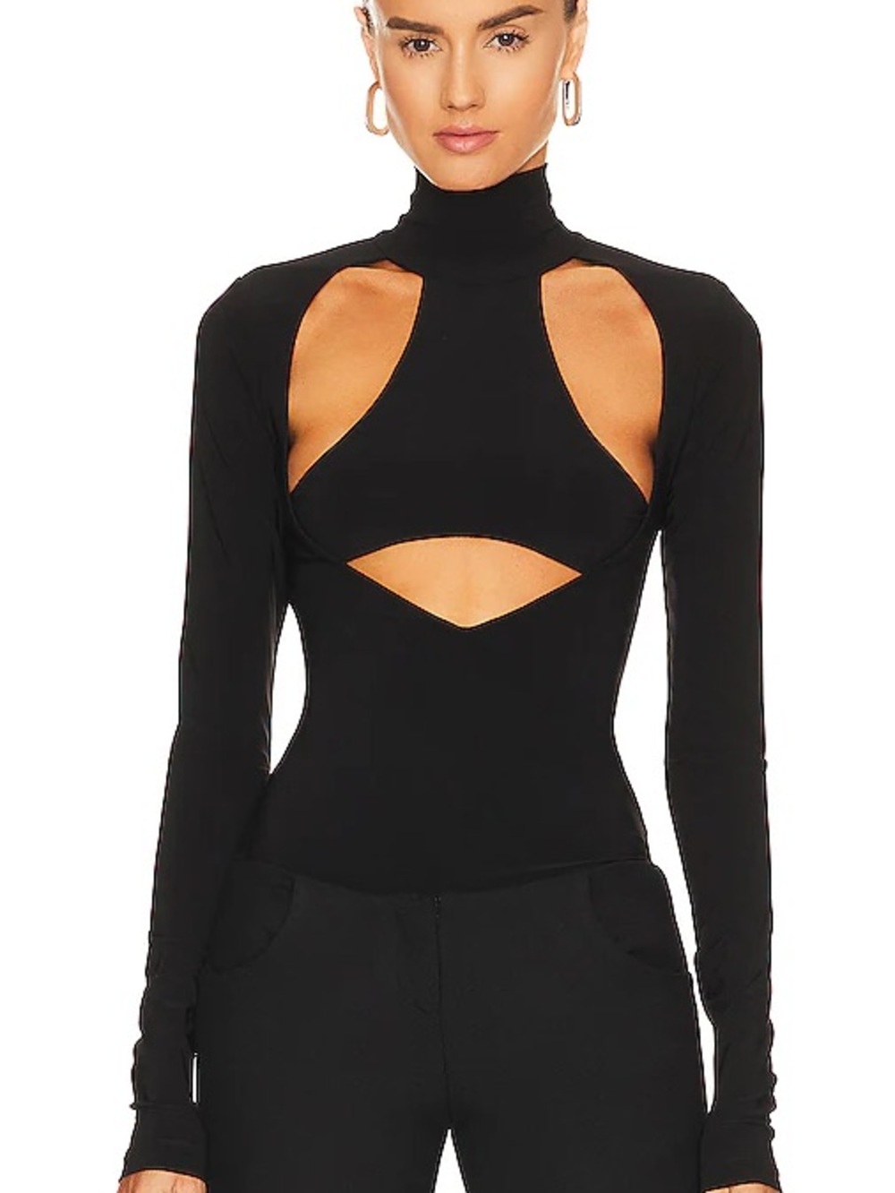 LaQuan Smith Cut Out Black Turtleneck Top Sz Small